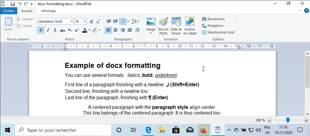 Snapshot of a docx